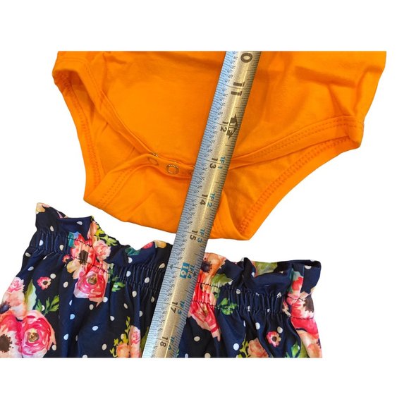 3 for $15 Bilison Baby 3 Piece Outfit Orange Blue Floral Size 100 9-12 Months - Picture 6 of 10